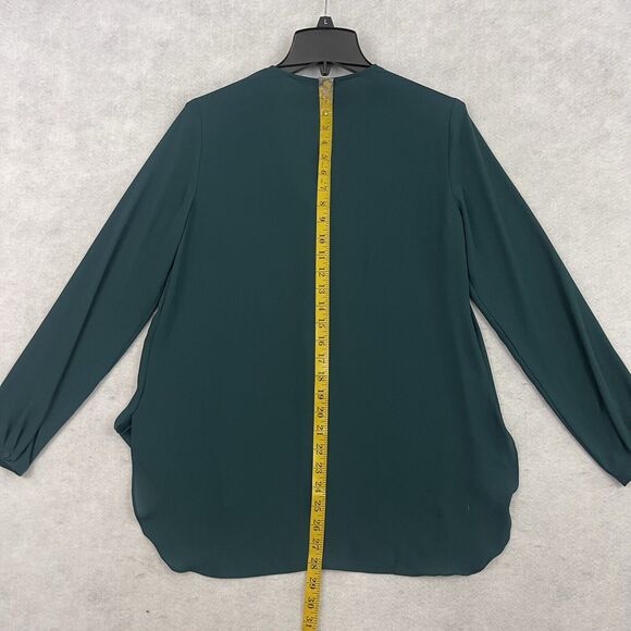 White House Black Market Blouse Womens Size 2 Green Pleated V Neck High Low Hem - Picture 5 of 11